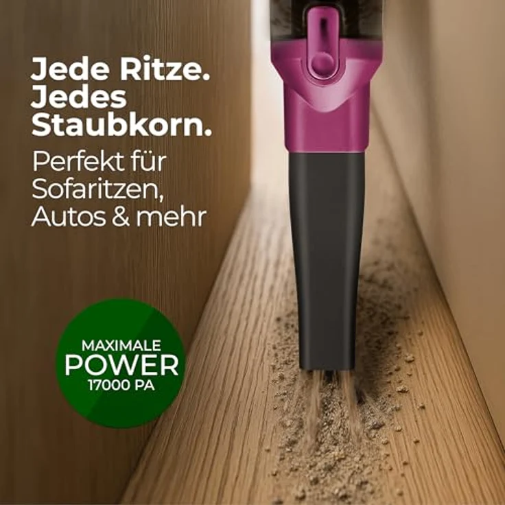 Lebenlang Akku-Handstaubsauger Kompakt, Beutellos, 17000PA Saugleistung, 2 Modi und LED-Display, pink – Bild 4