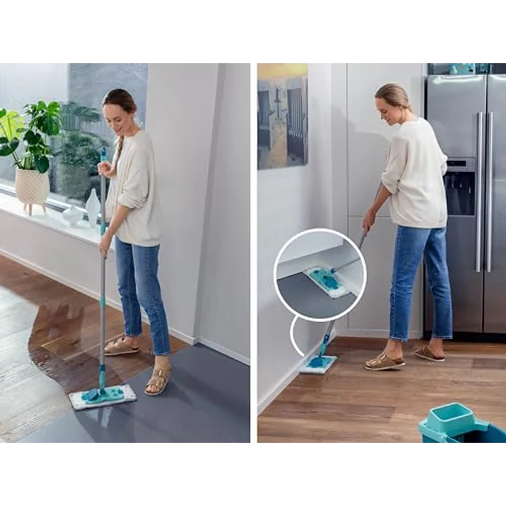 Leifheit Set POWER CLEAN M, rückenschonender Bodenwischer mit Reinigungsklingen, Wischtuchpresse für effektives Auswringen, Wischmopp Set mit Eimer, Wischmopp für alle Hartböden mit Click-System – Bild 5
