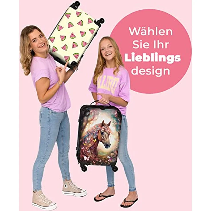 NoBoringSuitcases.com© Kinderkoffer Pferd mit Blumen und Schmetterlingen, 67 cm, 72 L, 4 Rollen, für Mädchen bis 20 kg, Hartschalenkoffer in buntem Design – Bild 8