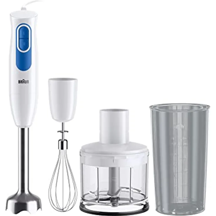 Braun MultiQuick 2 MQ20236MWH Stabmixer mit EasyTwist-System, Mixer für Saucen und Smoothie, 2 Geschwindigkeiten, Zerkleinerer mit 500 ml und Schneebesen, 600 W, Weiß