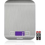 GRIFEMA Profi Digitale Küchenwaage (Hochpräzise 1g-5000g) - Feinwaage mit LCD Display und 2 Batterien, Waage Küchenwaage Abstellautomatik und Tara, Digitalwaage mit 6 Maßeinheit, Briefwaage Edelstahl