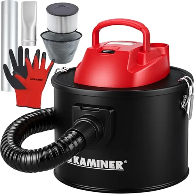 KAMINER Aschesauger 10 L, 800 W mit HEPA-Filter, Blasfunktion, Edelstahlbehälter und Alurohren für Kamin, Ofen und Grill