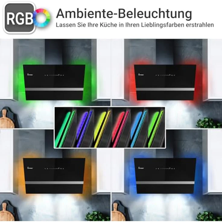 KKT KOLBE EASY6005SM Dunstabzugshaube 60 cm, 782 m³/h, kopffrei, Wandhaube, schwarz Glas, Smart WiFi App, RGBW-LED-Beleuchtung, energieeffizient A+++ – Bild 2