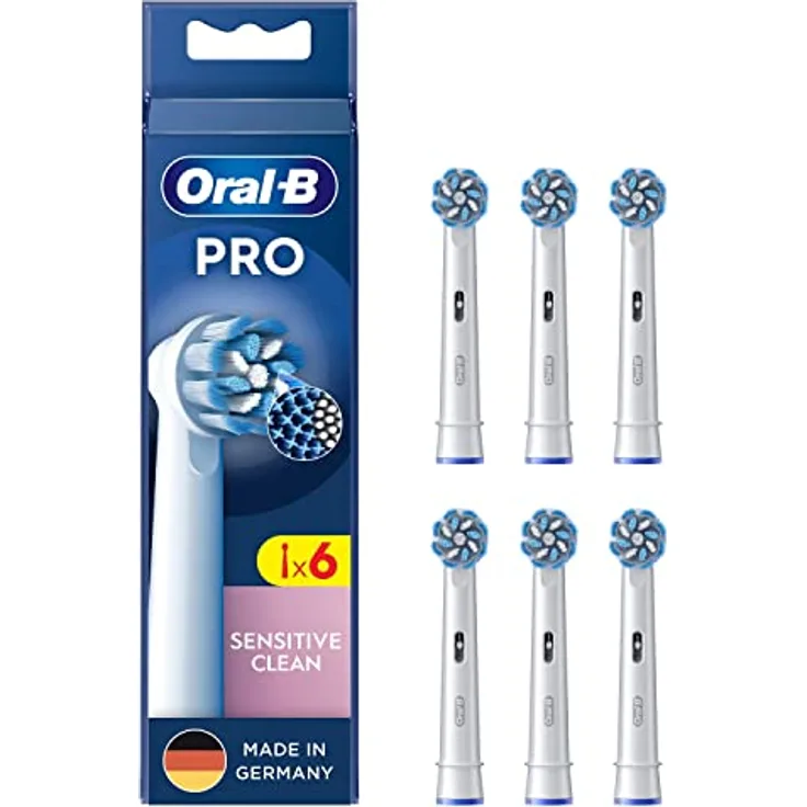 Oral-B Pro Sensitive Clean Aufsteckbürsten für elektrische Zahnbürste, 6 Stück, sanfte Zahnreinigung, innovative X-förmige Borsten, Original Oral-B Zahnbürstenaufsatz, Made in Germany