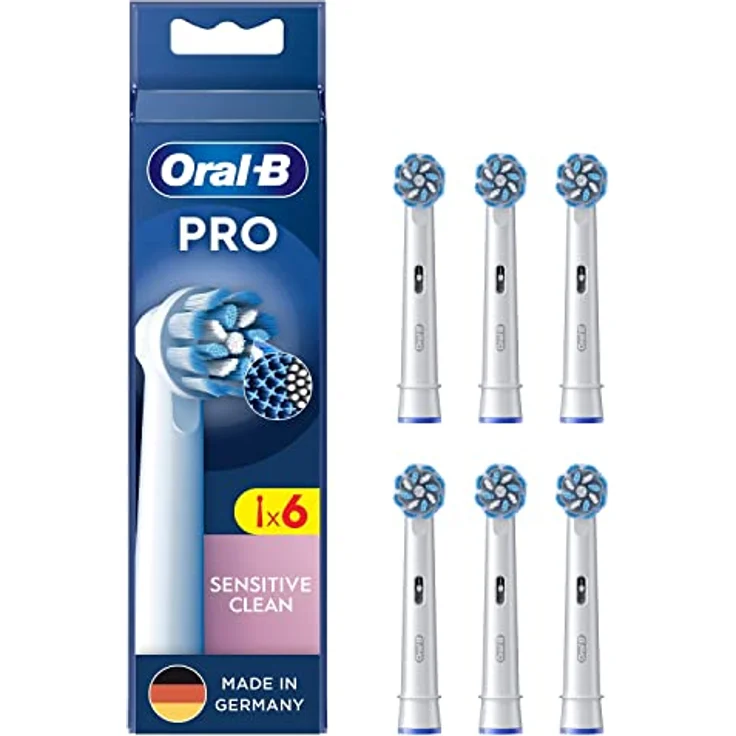 Oral-B Pro Sensitive Clean Aufsteckbürsten für elektrische Zahnbürste, 6 Stück, sanfte Zahnreinigung, innovative X-förmige Borsten, Original Oral-B Zahnbürstenaufsatz, Made in Germany – Bild 1