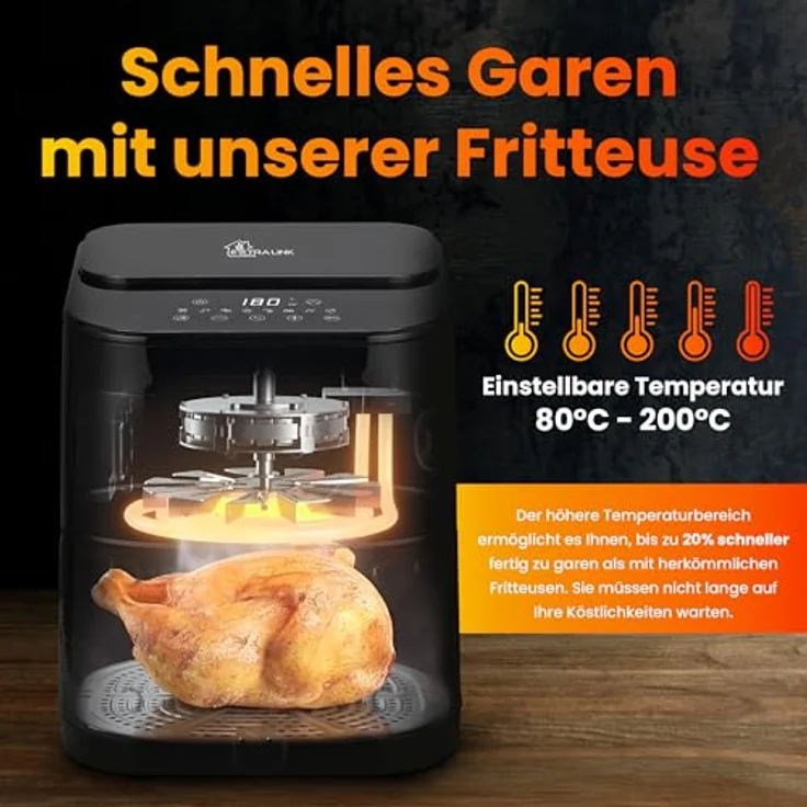 EXTRALINK Extralink 1600W Airfryer 5.2L - Heißluftfritteuse mit 7 Kochfunktionen, 80°C bis 200°C, LED-Touchscreen, Schwarz – Bild 3
