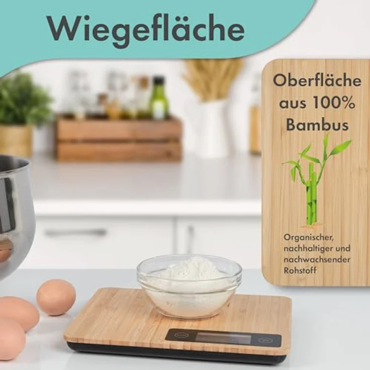 ProfiCook® präzise Küchenwaage aus 100 Prozent Bambus | Waage mit einbestellbaren Maßeinheiten & LCD-Display | Küchenwaage digital mit Messbereich bis zu 5000g & Tara-Funktion | PC-KW 1271 – Bild 4