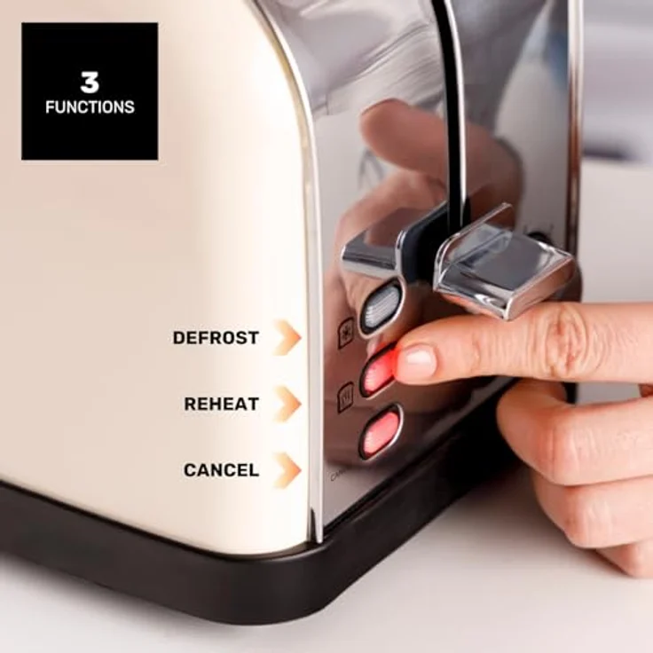 Taurus Toaster Vintage II Cream, 950 W, 2 Schlitze, 7 Bräunungsstufen, Edelstahlgehäuse, 3 Funktionen, Selbstzentrierung, Krümelschublade – Bild 4