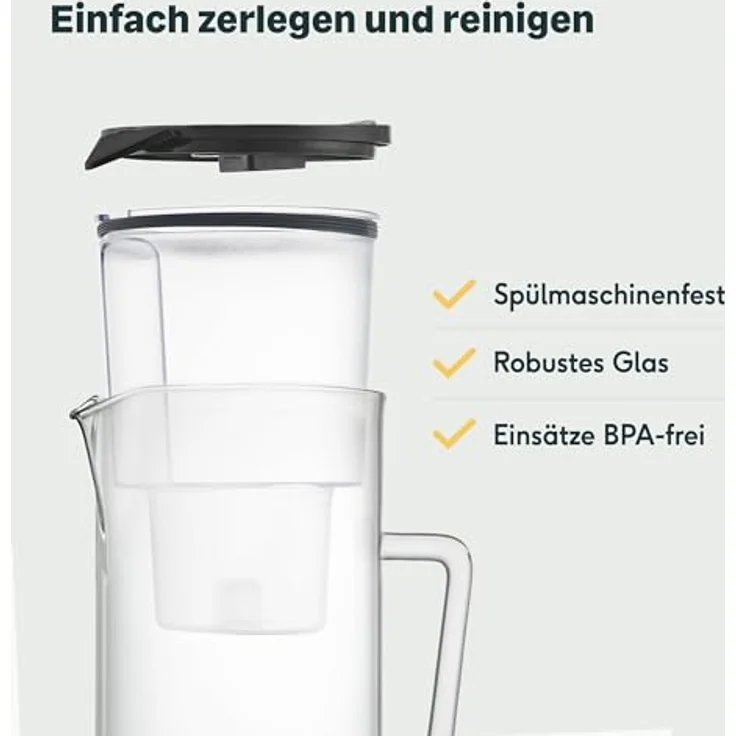 SILBERTHAL Wasserfilter Glas Karaffe 2,7 Liter - Effizientes 4-stufiges Filtersystem - Kompatibel mit Maxtra - Reduziert Kalk und Chlor - hitzebeständiges Borosilikatglas - blau – Bild 5
