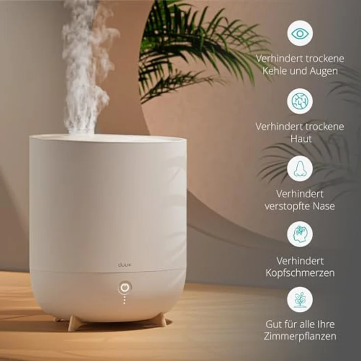 Duux Neo Ultrashall Luftbefeuchter Leise 5L - Smart Air Humidifier - Raumbefeuchter für Schlafzimmer, Kinderzimmer und Pflanzen - Greige – Bild 3