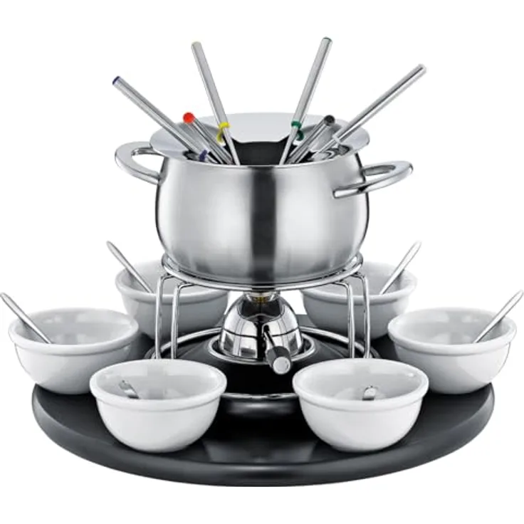Spring Fondue CAROUSEL Fondue-Garnitur schwarz, 22-teiliges Set mit induktionstauglichem Edelstahl-Topf und Zubehör