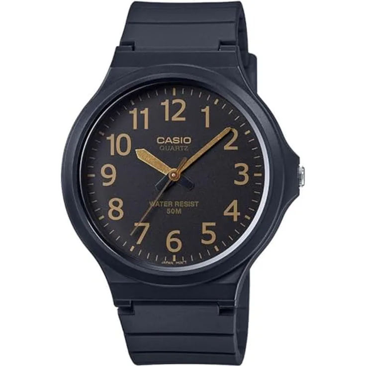 Casio Automatic Watch MW-240-1B2VDF, Armbanduhr mit Japanischem Quartz Movement, Rubber Case und Resin Band, schwarz