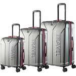 MONZANA® Kofferset 3tlg Hartschalenkoffer M-L-XL, grau, erweiterbar mit TSA Schloss, 4 Doppelrollen, ABS+PC Material, komfortable Gel-Griffe