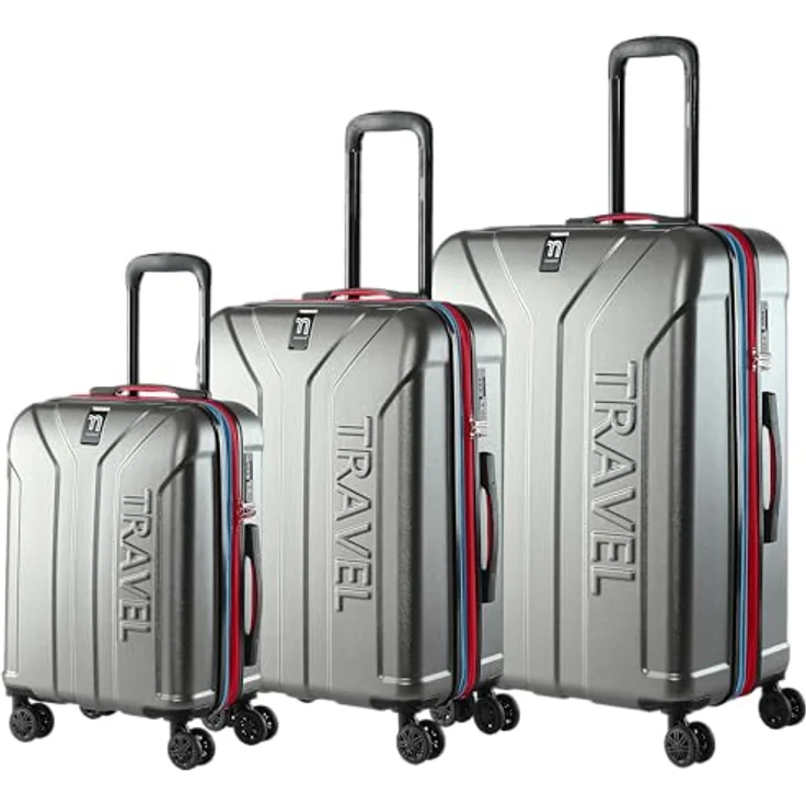 MONZANA® Kofferset 3tlg Hartschalenkoffer M-L-XL, grau, erweiterbar mit TSA Schloss, 4 Doppelrollen, ABS+PC Material, komfortable Gel-Griffe – Bild 1