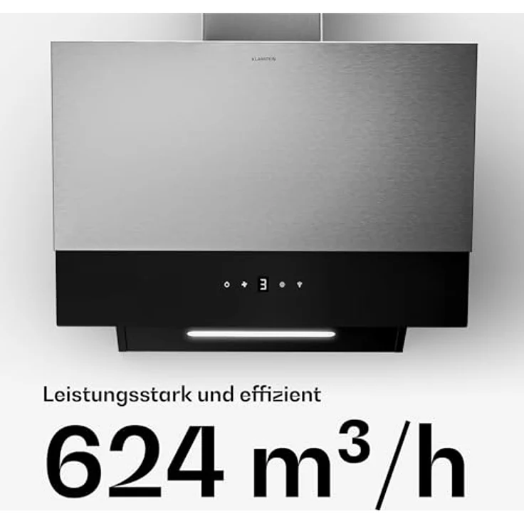 Klarstein Verosteel Dunstabzugshaube 60 cm, Kopffreihaube mit 624 m³/h, A++ Energieeffizienz, Touch-Bedienung, LED-Beleuchtung, leise, Edelstahl & schwarzes Glas, spülmaschinenfester Filter – Bild 4