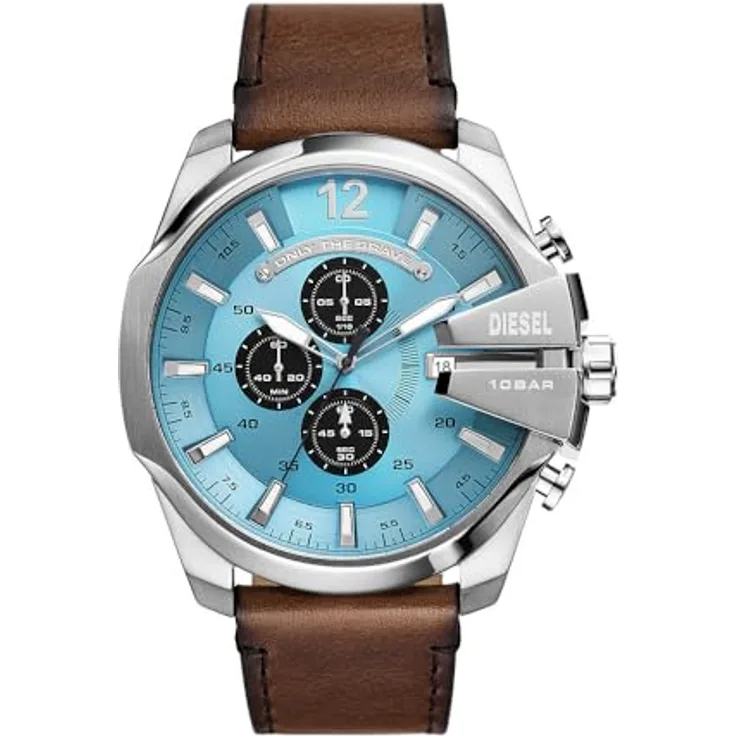 Diesel Watch für Herren Mega Chief Quarz/Chrono Uhrwerk 51 mm Gehäusegröße mit einem Lederarmband DZ4657