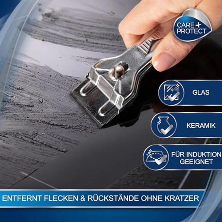 CARE + PROTECT Reinigungsschaber für Glas-, Keramik- und Induktionskochfelder; keine Kratzer; Oberflächen werden wieder hell und glänzend; sicher; auswechselbare Klinge – Bild 3
