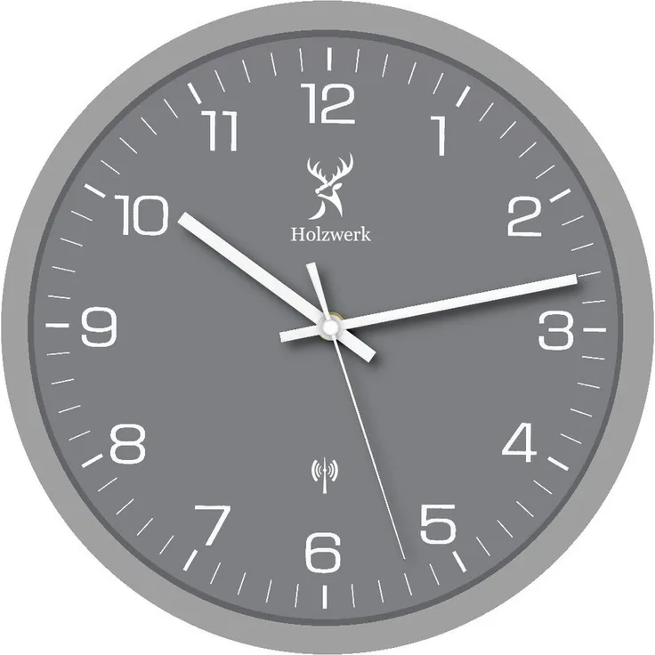 Holzwerk Funkwanduhr Designer Holz Funk Wand Uhr, schwarz, grau, beige (lautlos ohne Tickgeräusche, 30 cm)