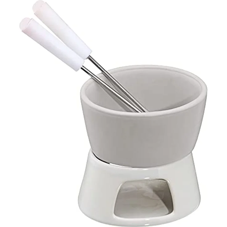 Cepewa 1 x Keramik Schokofondue Set Fondue-Set Schokolandenfondue weiß inkl. 2 Edelstahlgabeln (1 x Schokofondue-Set) - Preisvergleich – Bild 5