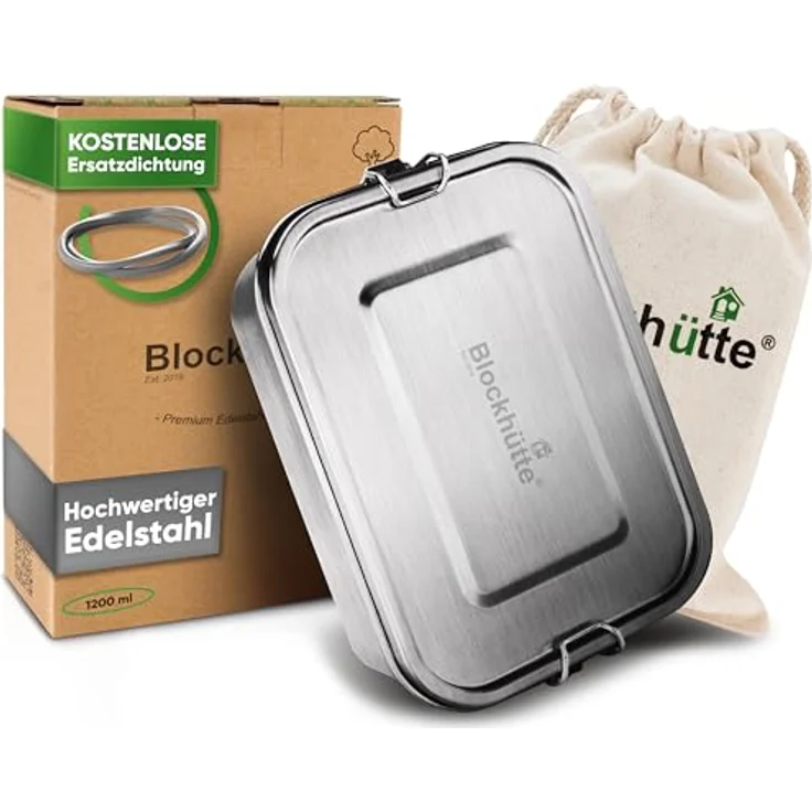 Blockhütte Brotdose 1200 ml, inkl. Austauschdichtung & Trennwand, Edelstahl, silber – Bild 2