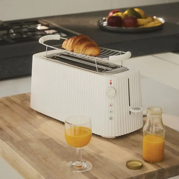 Alessi Plissé MDL15 W - Langer Doppelfach-Toaster, aus Thermoplastischem Harz, Brötchenaufsatz aus Edelstahl 18/10 und Thermoplastischem Harz, Europäischer Stecker 1700 W, Weiß – Bild 2