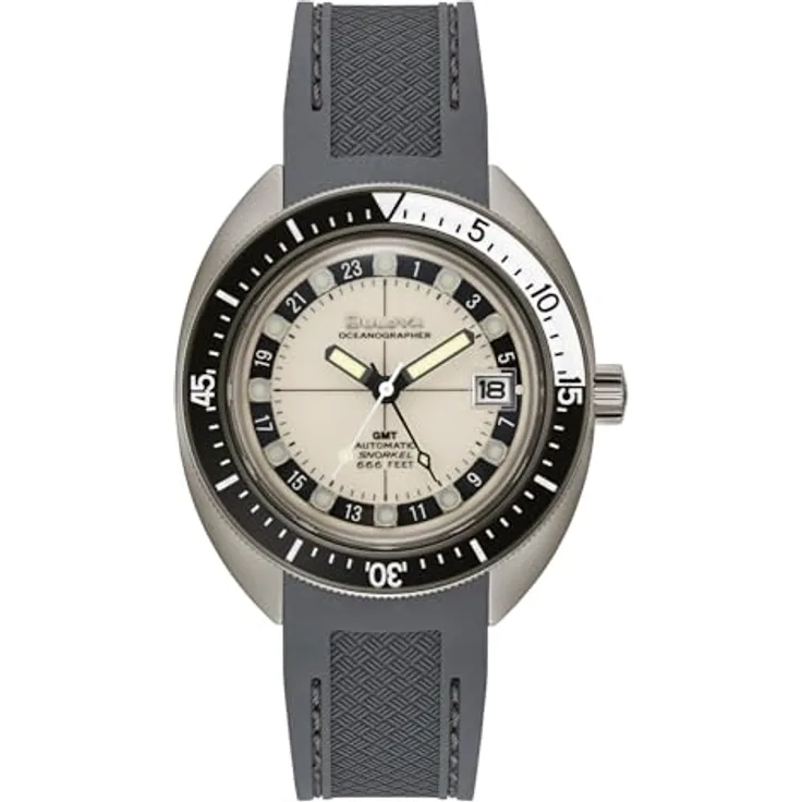 Bulova Herren-Armbanduhr Automatik GMT Grau Oceanographer 98B407