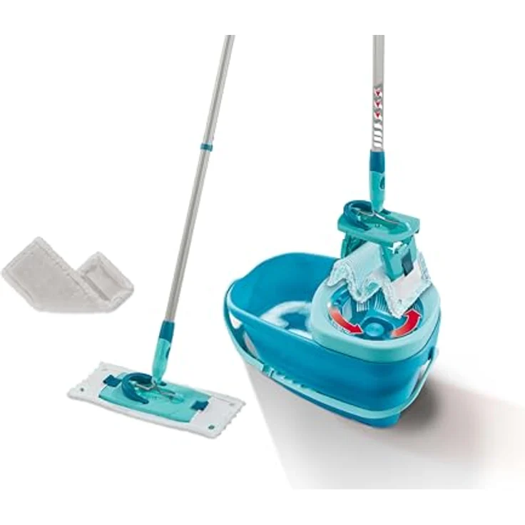 Leifheit Wischmopp Set CLEAN TWIST M Ergo (micro duo) + SUPERDUSTER M, mit 99% Keimreduktion, waschbaren Bezügen und teleskopierbarem Stiel – Bild 1