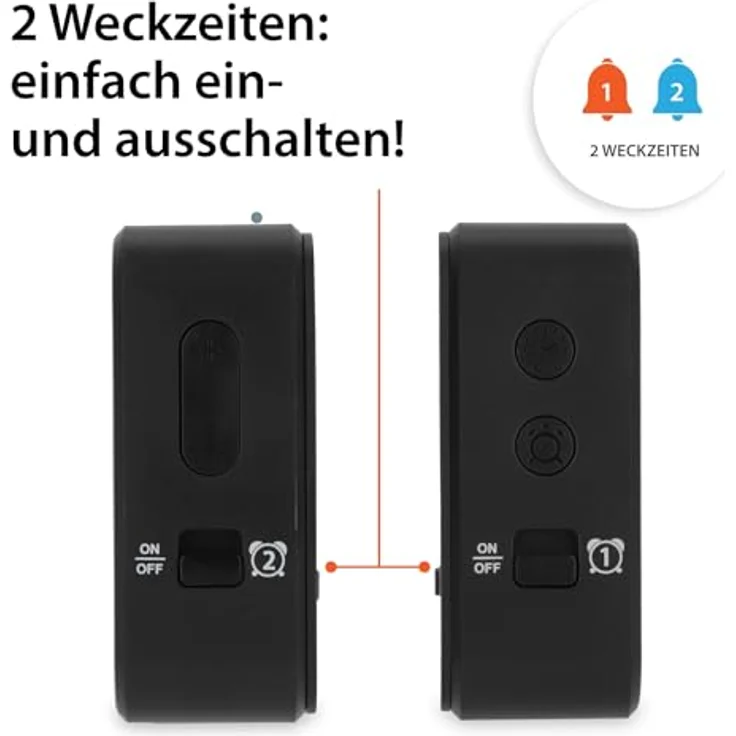 ADE Funkwecker digital funk mit Temperatur und Luftfeuchtigkeit, automatischer Lichtsensor, 2 Weckzeiten, Schlummerfunktion – Bild 5
