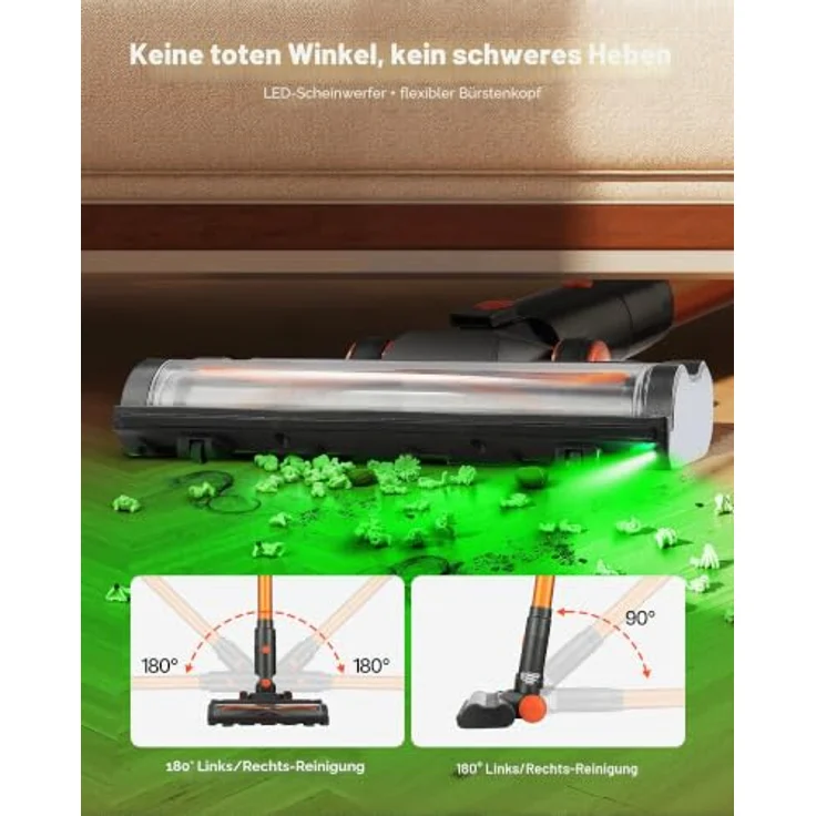 VEVOR F04 Akku-Staubsauger, 40 kPa Saugkraft, wiederaufladbarer Handstaubsauger mit 35 Minuten Laufzeit für Teppich, Tierhaare und Hartböden, LED-Display, großer Staubbehälter – Bild 5