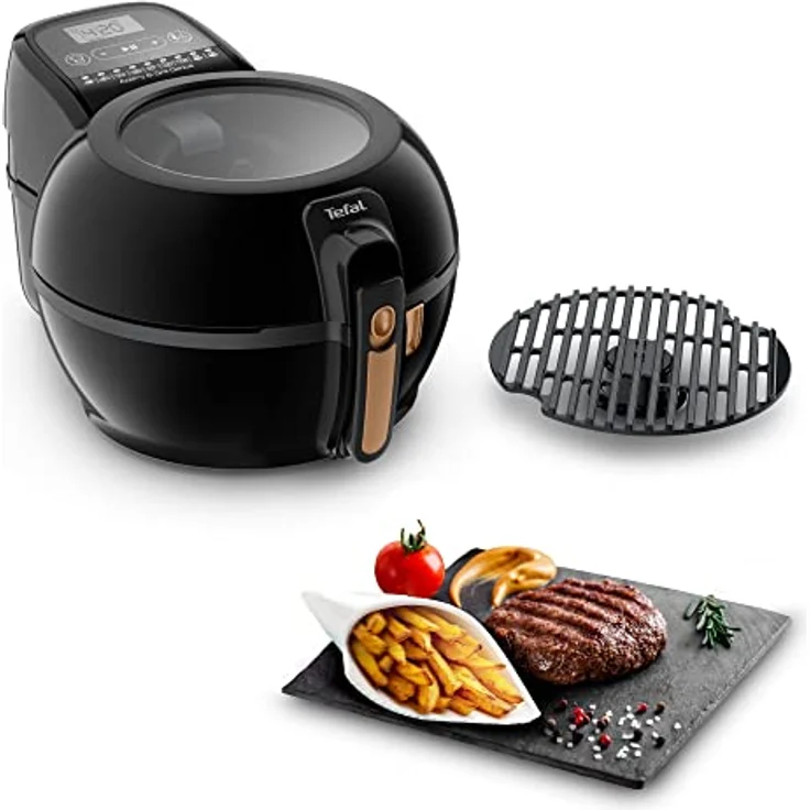 Tefal FZ7758 ActiFry & Grill Genius Heißluftfritteuse | inkl. Grillrost | automatischer Rührarm | 9 aut. Kochprogramme | Kapazität 1,2 kg | gesundes Frittieren ohne Öl | digitales Rezeptbuch | Schwarz – Bild 1