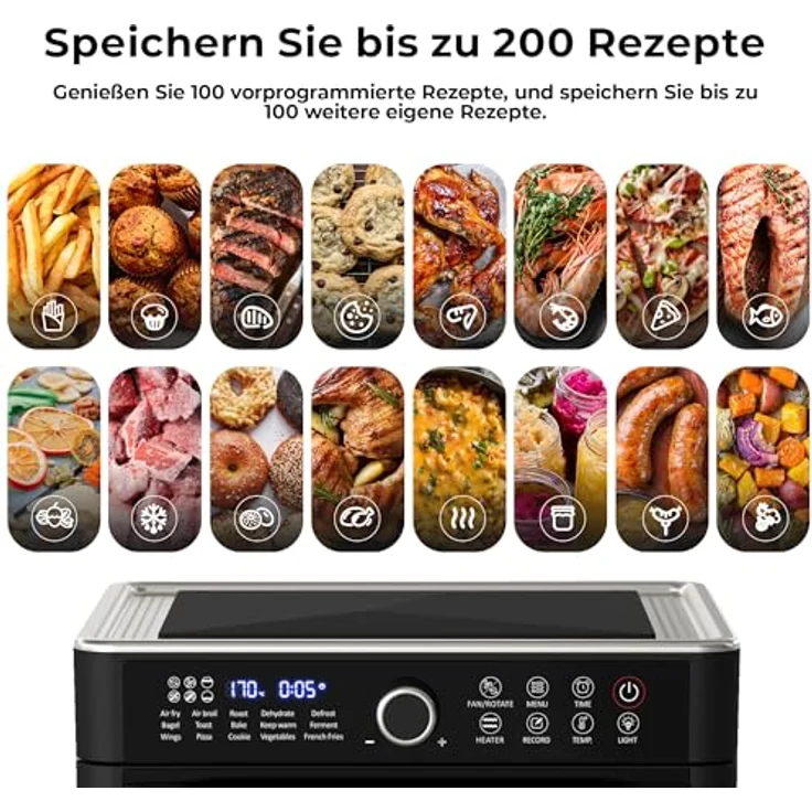 Balter Heißluftfritteuse XXL 22L Airfryer, 200 Programme, 40°-230°, Dörrautomat, 16 in 1 heissluftfritteuse, friteuse ohne Öl, Minibackofen, Rezeptbuch, 1800W – Bild 4