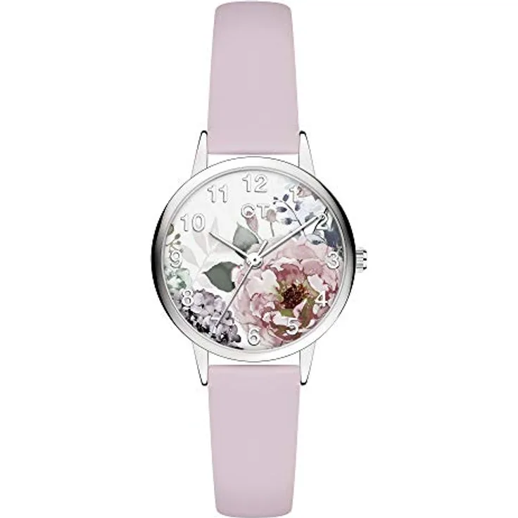 Cool Time Mädchen Kinder Armbanduhr, rosa-Silber, mit Blüten-Motiv, Edelstahlgehäuse, kratzunempfindliches Mineralglas, wasserdicht bis 3 bar, inkl. Eulen-Mäppchen