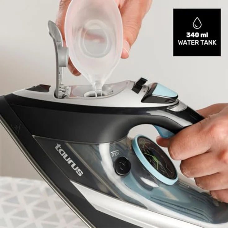 Taurus Geyser Eco 3200, Dampfbügeleisen mit 3200 W, Ultra X-Slide Sohle, 220 g/min Dampfstoß, Schnellaufheizung, Antikalk, Tropfstopp, Selbstreinigung, ECO-Funktion – Bild 5