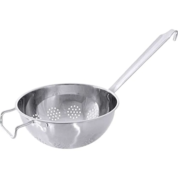 Contacto Edelstahl Durchschlag/Stielsieb 28 cm, matt poliert mit Flachstiel und verstärktem Rand, 3 mm-Lochung