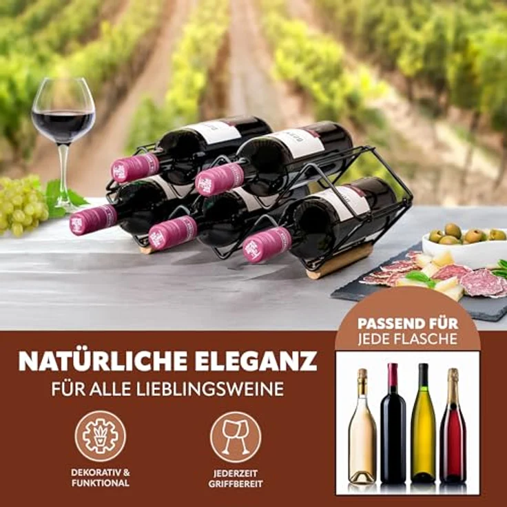 eluno Weinregal für 5 Flaschen, aus Metall und Bambus, stapelbar, schwarz – Bild 3