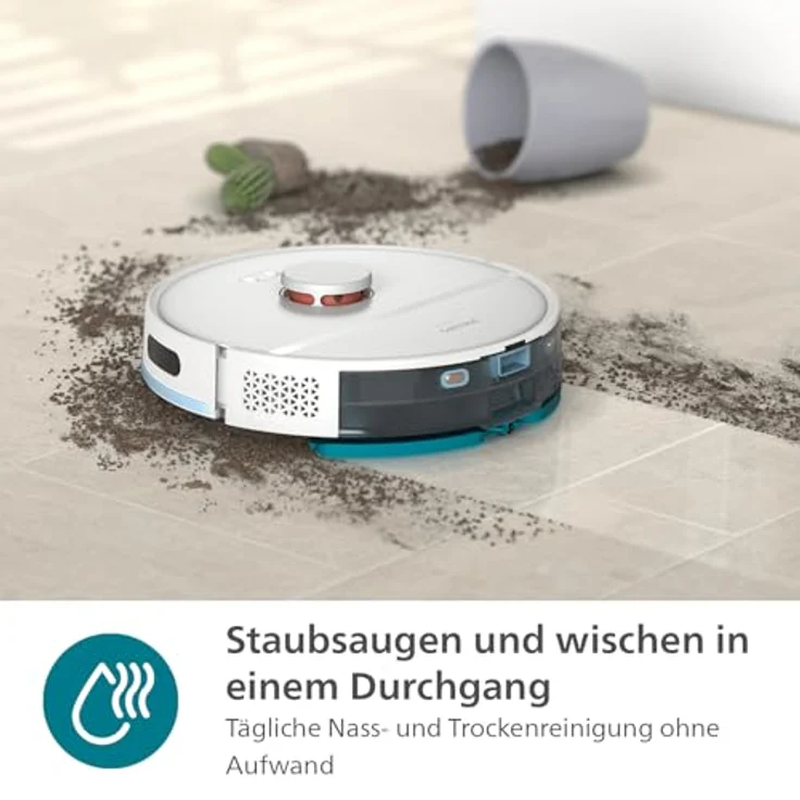 Philips HomeRun Serie 2000: 2-in-1 Saug- und Wischroboter, 130 Minuten Laufzeit, Lasernavigation, Teppichboost, Absaugstation, App-gesteuert, Arktikweiß – Bild 5