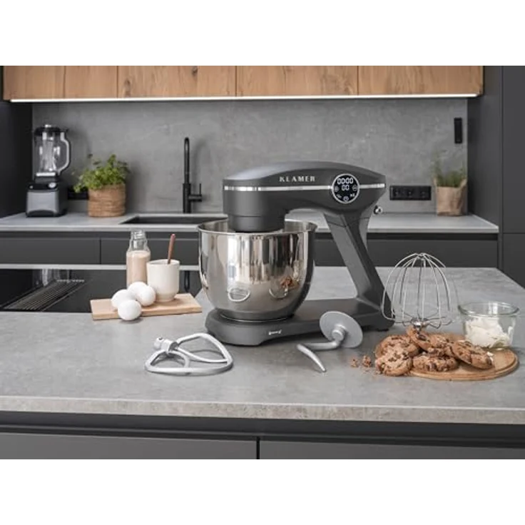 KLAMER Küchenmaschine 1800W, Knetmaschine mit 6 Liter Edelstahl Schüssel, 10 Geschwindigkeitsstufen mit Timer, Rührbesen, Knethaken, Schneebesen und Spritzschutz – Bild 2