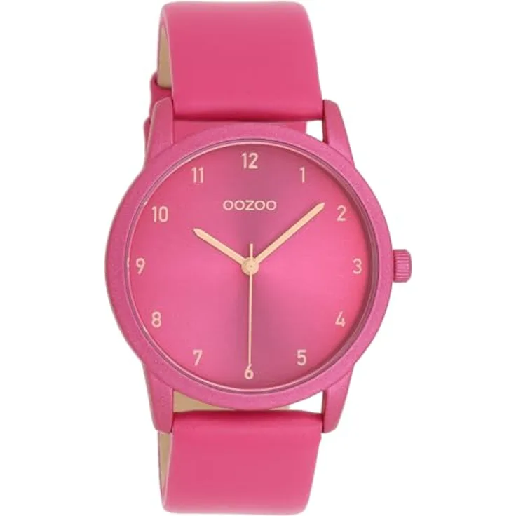 Oozoo Damen Uhr in fuchsia/peach pink | Moderne Armbanduhr mit Lederarmband | Edle Analog Damenuhr C11080 (38mm Gehäuse)