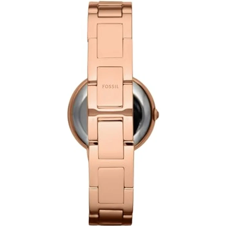 Fossil Damenuhr Virginia ES3284, Quarzwerk, 30mm Rose Gold Edelstahlgehäuse mit silbernem Zifferblatt und Edelstahlarmband, wasserdicht bis 50m – Bild 2