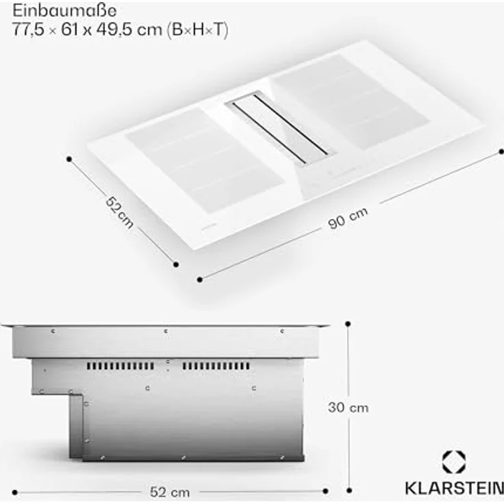 Klarstein Chef-Fusion Induktionskochfeld Mit Dunstabzug - 7.200-W-Flex-Zone, 610 m³/h Saugleistung, Energieeffizienzklasse A, Touch-Bedienung, Glasoberfläche, 90 cm, Schwarz – Bild 7