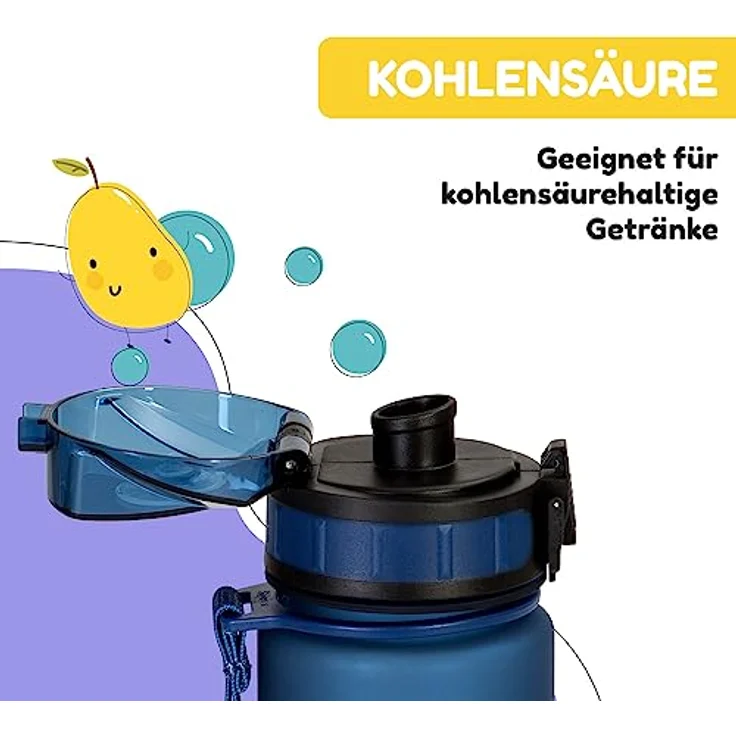 schmatzfatz Kinder Trinkflasche 400ml, Sport für Schule Kindergarten, 1-Klick Verschluss, Geschmacksneutrale Wasserflasche, Auslaufsicher mit Fruchteinsatz, BPA-Frei – Bild 4
