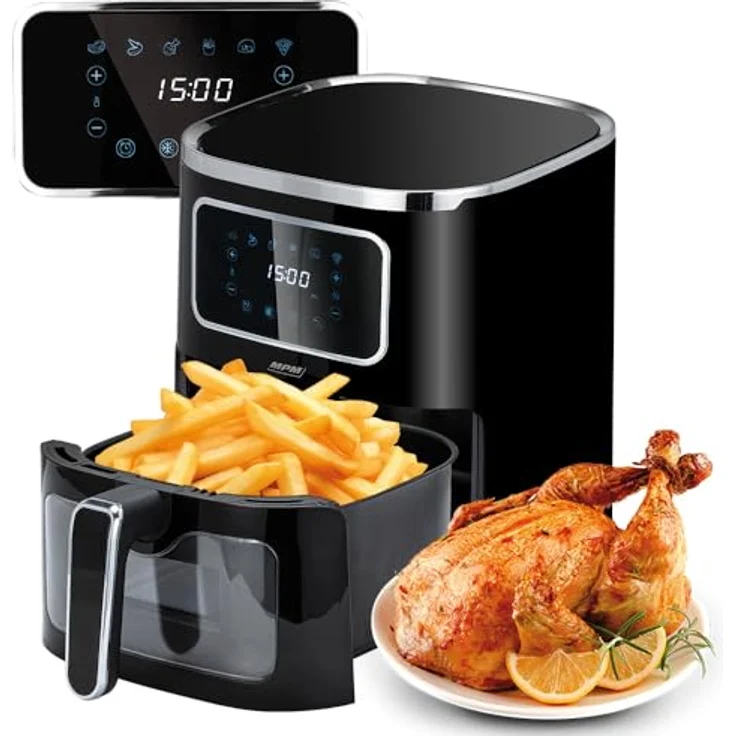 MPM MFR-09 Heißluftfritteuse 5L, 1450 W, 6 Automatikprogramme, fettfreies Kochen, Timer, Temperaturregler, Antihaftbeschichtung – Bild 1