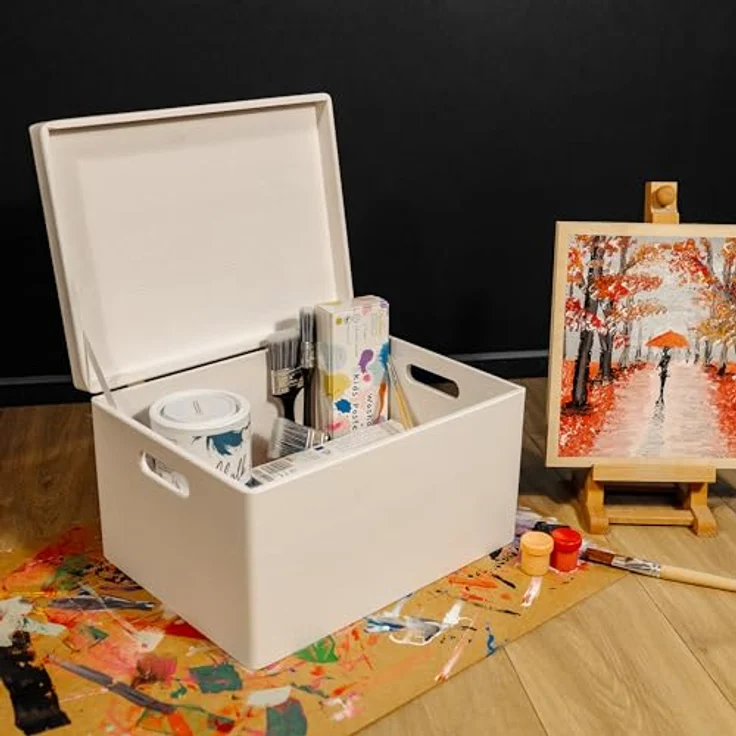 Creative Deco XXL Weiß Große Holzkiste mit Deckel | 40x30x24 cm (+/-1cm) | Holztruhe Erinnerungsbox Baby Holzbox mit Deckel und Griffen Kasten | Für Dokumente, Spielzeug, Werkzeuge, - Preisvergleich – Bild 2
