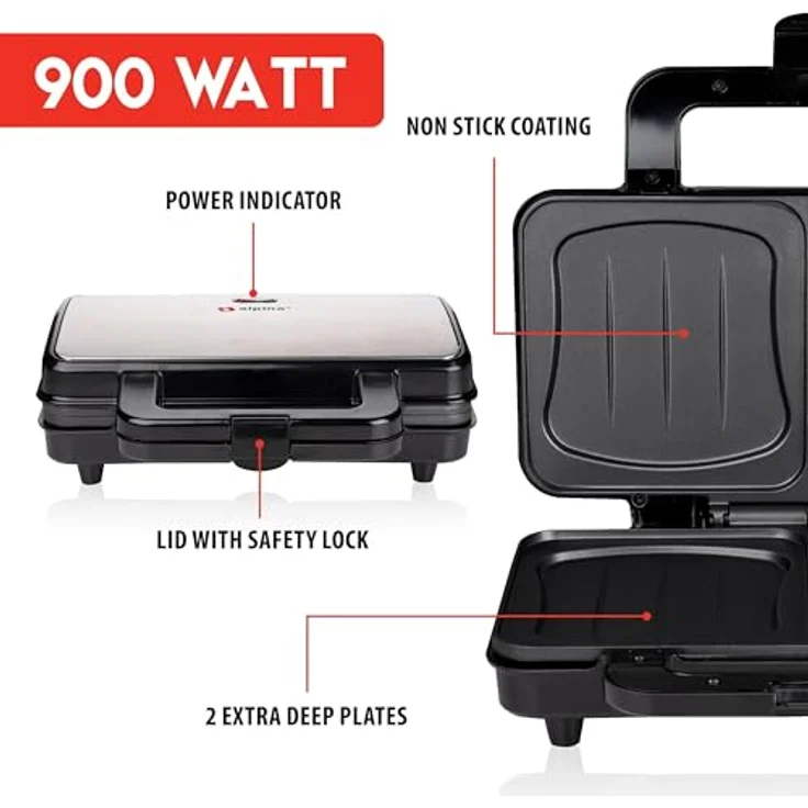 *Alpina* 2-in-1-Sandwichmaker XL, 900,00 W - Leistungsstarkes Must-have für schnelle und leckere Snacks, weiß – Bild 5