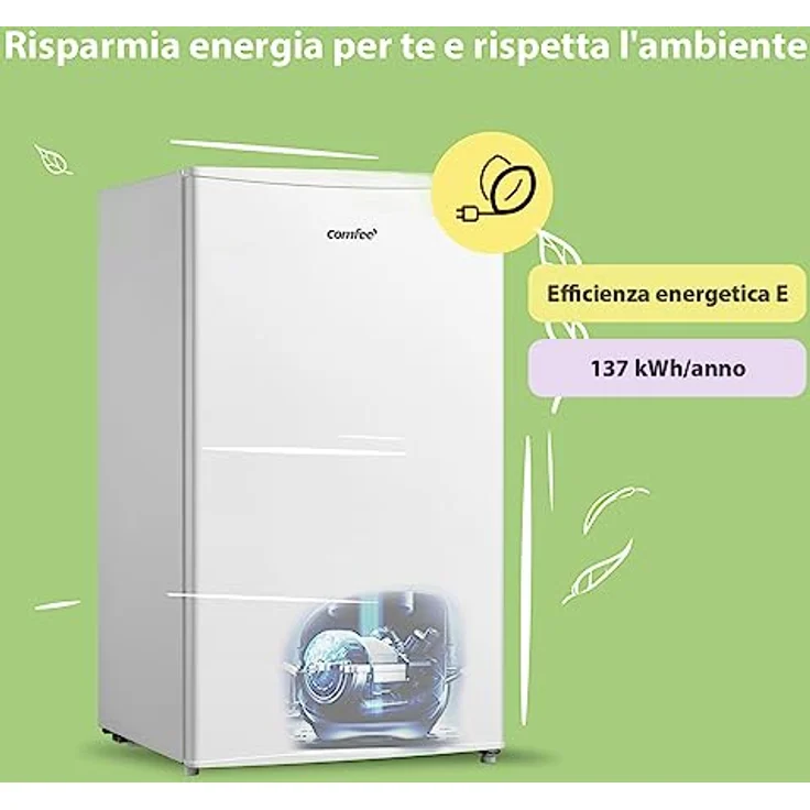Comfee RCD115WH2, kleiner Kühlschrank mit 80 Litern und Gefrierfach, einstellbare Temperatur, leise, Weiß – Bild 5