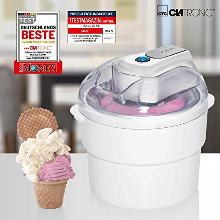 Clatronic ICM 3581 Eiscreme-Maker , geeignet zur Zubereitung von Sorbet, Eis und Frozen Joghurt, für bis zu 1500 ml Eiscremé, Deckel mit Nachfüllöffnung, weiß – Bild 5