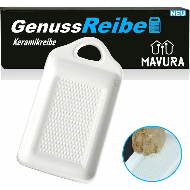 MAVURA Ingwerreibe GenussReibe Keramik Reibe - Hochwertige Keramik, Vielseitig einsetzbar, elegantes Design, mühelose Reinigung, Weiß – Bild 1