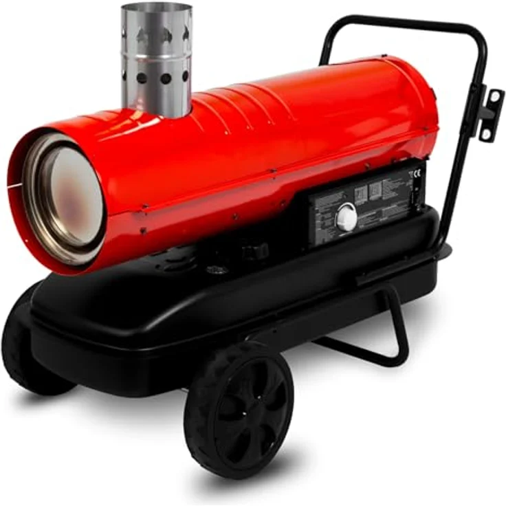 EBERTH Heizkanone 20 kW Indirekt, Heizgebläse Diesel/Öl mit Abgasrohr, Thermostat, 750 m³/h Luftdurchsatz, 19 L Tank, Überhitzungsschutz, Flammensicherung, Ölheizung, Dieselkanone – Bild 1