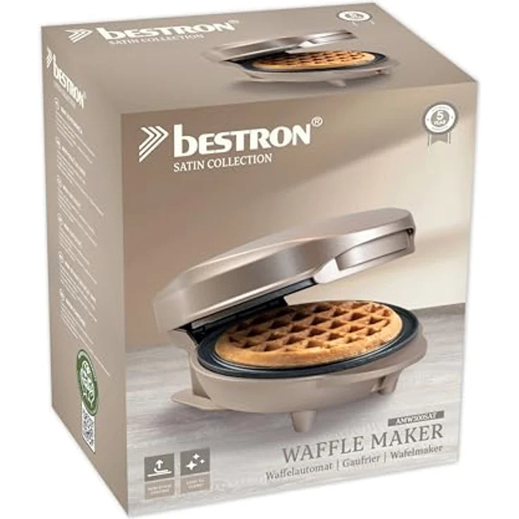 Bestron Mini-Waffeleisen AMW500SAT, Satin Collection, Hellbeige, Antihaftbeschichtung, ideal für Kindergeburtstage und Familienfeiern – Bild 5