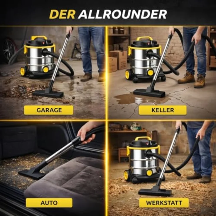 Just Perfecto Nass-Trocken-Sauger CH13312, 1200W, 25L Edelstahl, HEPA-Filter, beutellos mit Blasfunktion – Bild 3